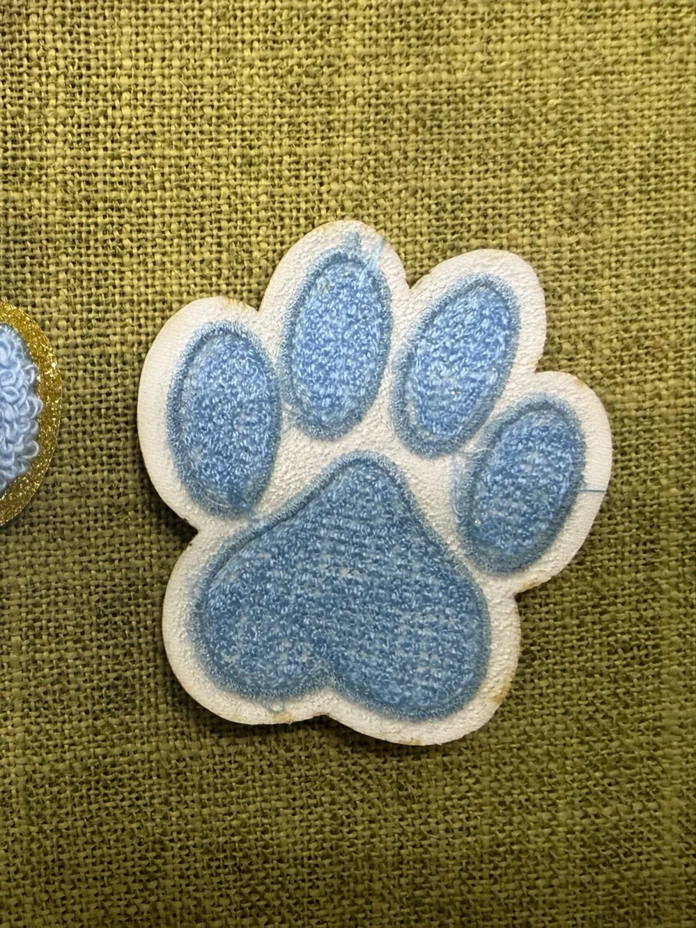 Set of 2 Pink or Blue Embroidered Fuzzy Paw Patch w/Gold Glitter Iron or Sew-On